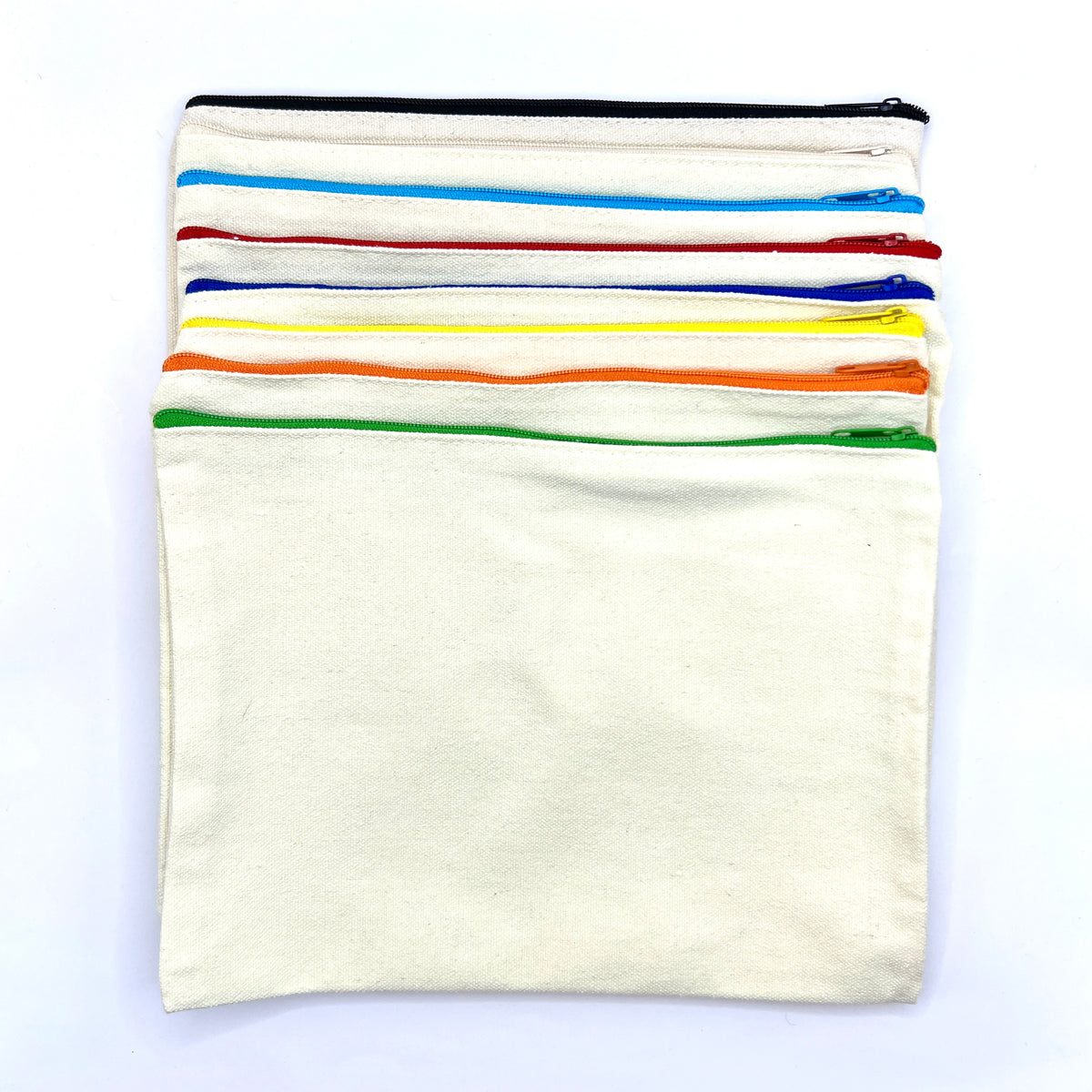Zipper Pouch Large Case-Cream Canvas, Colored Zippers